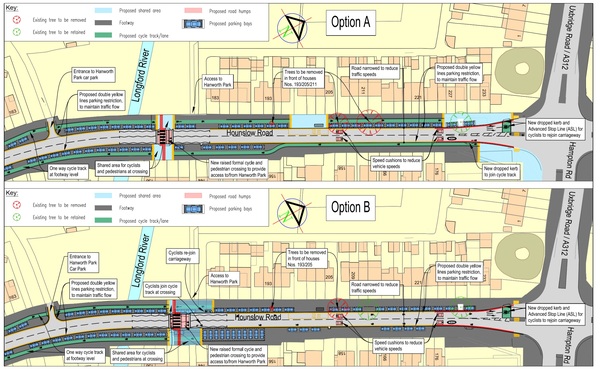 The photo for Hounslow Road Hanworth cycle lanes.